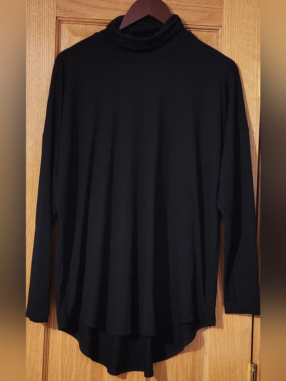 Eileen Fisher Scrunch Mock Neck Jersey Top Women Sz L Black Long-Sleeve Stretch